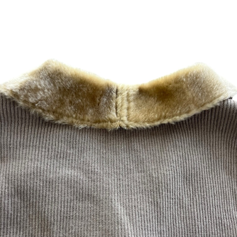 Jaclyn Smith Womens Sz XL Tan Faux Fur Collar Suede Front Knit Penny Lane Jacket - Picture 12 of 16